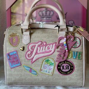 Juicy Couture Juicy Run the World Satchel Sandstone Pink Beaded Charm Tote Bag